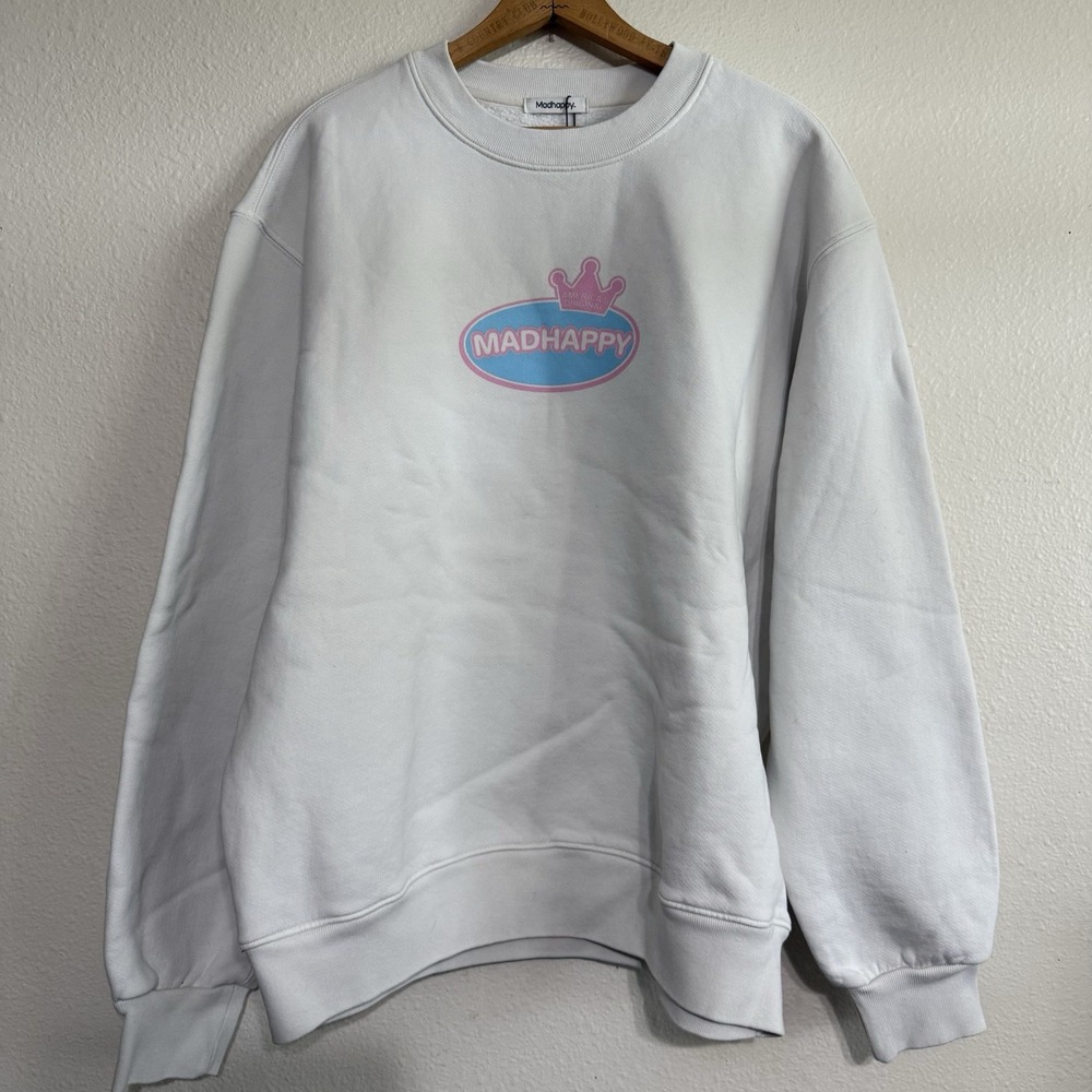 MADHAPPY Crown Graphic Crewneck Fleece Sweatshirt Large NEW‎ NWT Oversized